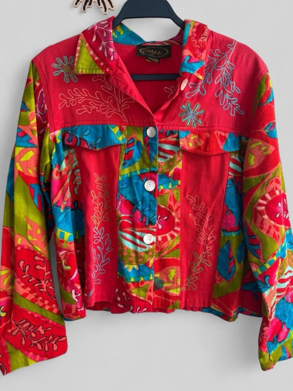 Vibrant Red Floral Patchwork Women's Blazer Jacket